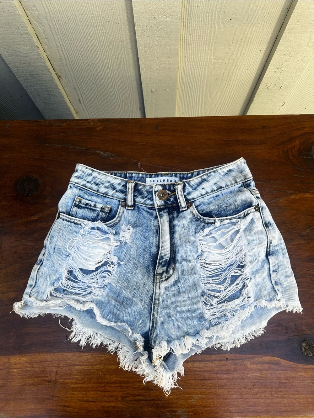 Bullhead Acid Wash Light Blue Distressed Denim Shorts